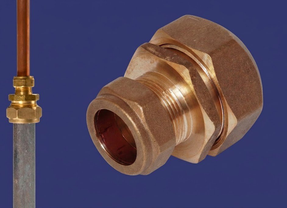 Brass compression fitting with copper pipe